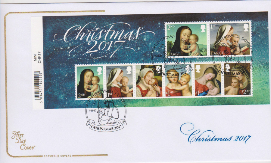 2017 Christmas FDC MINI SHEET - COTSWOLD- Shepherdswell, Dover (Shepherd) Postmark